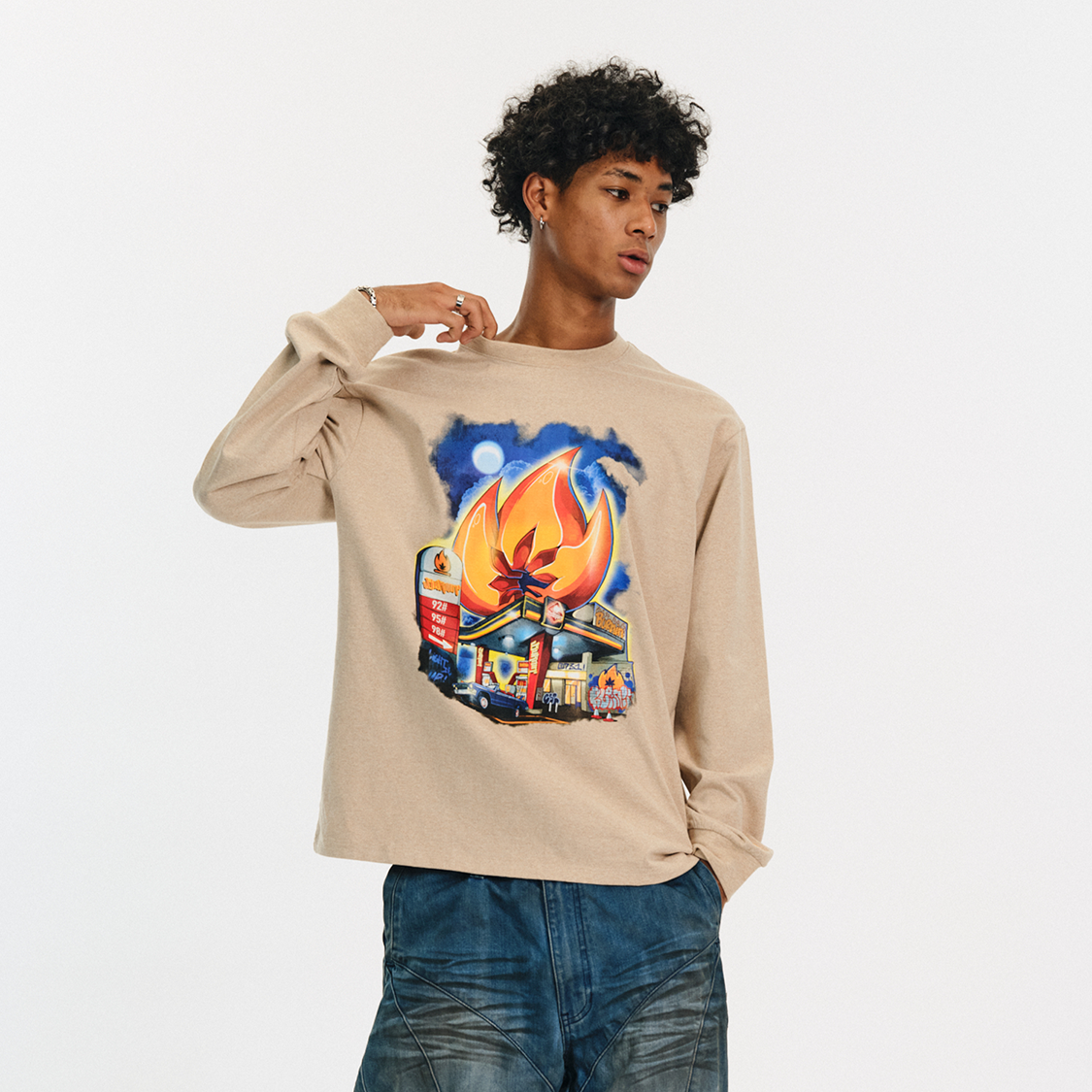 博宁加油站长袖T恤男秋冬