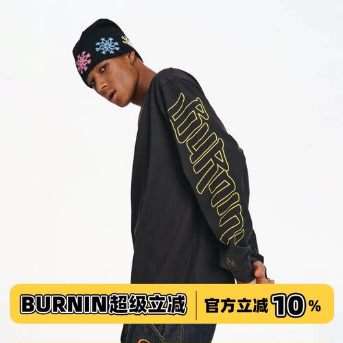 BURNIN*小火苗横排袖标logo长袖