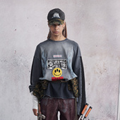 BURNIN 「为人民博宁」做旧复古贴布解构无帽卫衣男圆领宽松上衣