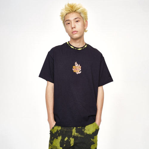 BURNIN*「WORDPLAY」和平与爱印花撞色罗纹短袖T恤宽松国潮牌上衣