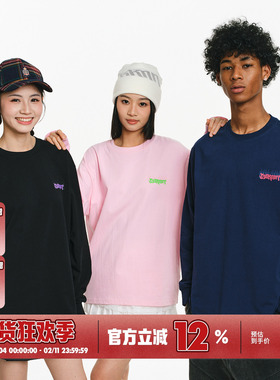 BURNIN*小火苗火焰横排长袖T恤男宽松美式街头加绒保暖打底衫上衣