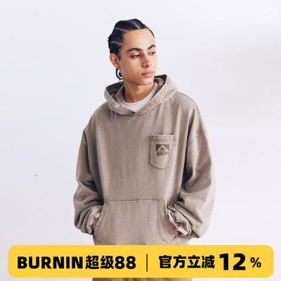 做旧磨损方片logo卫衣情侣装帽衫