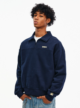 BURNIN*半拉链Polo领卫衣男女宽松美式上衣情侣校园基础百搭国潮