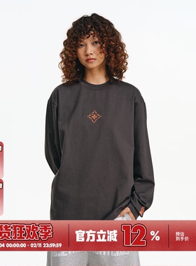 BURNIN*小火苗飞镖胸前长袖T恤男女简约美式街头休闲宽松上衣百搭