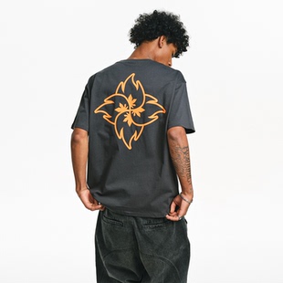 T恤纯棉宽松潮牌上衣夏季 情侣街头圆领T 火苗飞镖后幅短袖 BURNIN