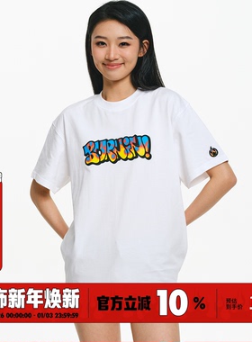 BURNIN*「WORDPLAY」火焰涂鸦印花短袖T恤宽松休闲情侣国潮牌上衣