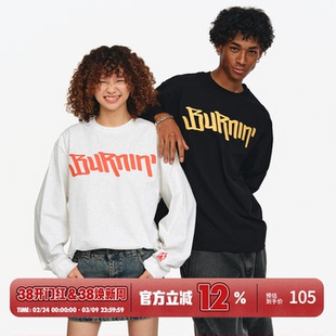 BURNIN*横排logo胸口长袖T恤春夏新款休闲宽松基础情侣上衣潮流