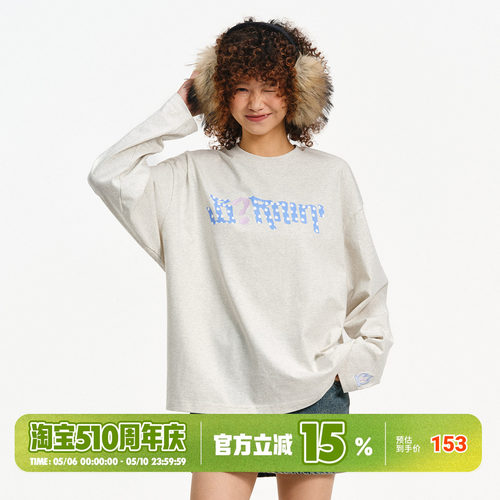 BURNIN*火苗波点问号长袖T恤休闲风纯棉字母男女款字母印花卫衣