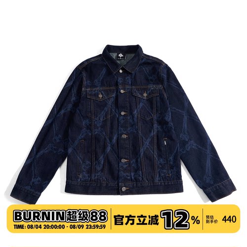 满印牛仔夹克BURNIN翻领宽松