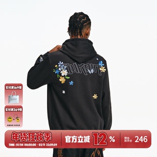 BURNIN*花朵蝴蝶横排LOGO拉链帽衫男秋季小火苗休闲宽松卫衣外套