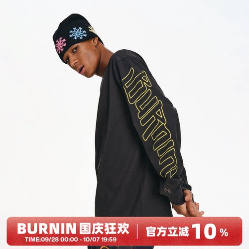 BURNIN*小火苗横排袖标logo长袖