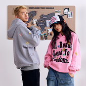 BURNIN 「条条大路通自由」仿真贴纸标语连帽卫衣男女宽松帽衫 潮