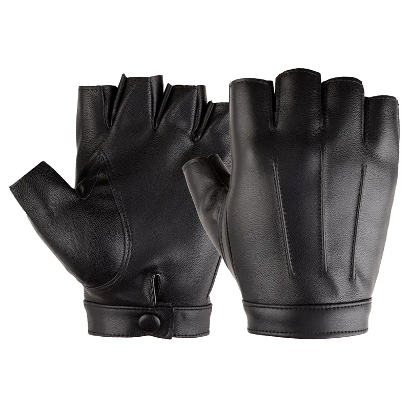 新款PU皮半指手套男女户外运动骑行键盘打字手游钓鱼手套加绒薄款
