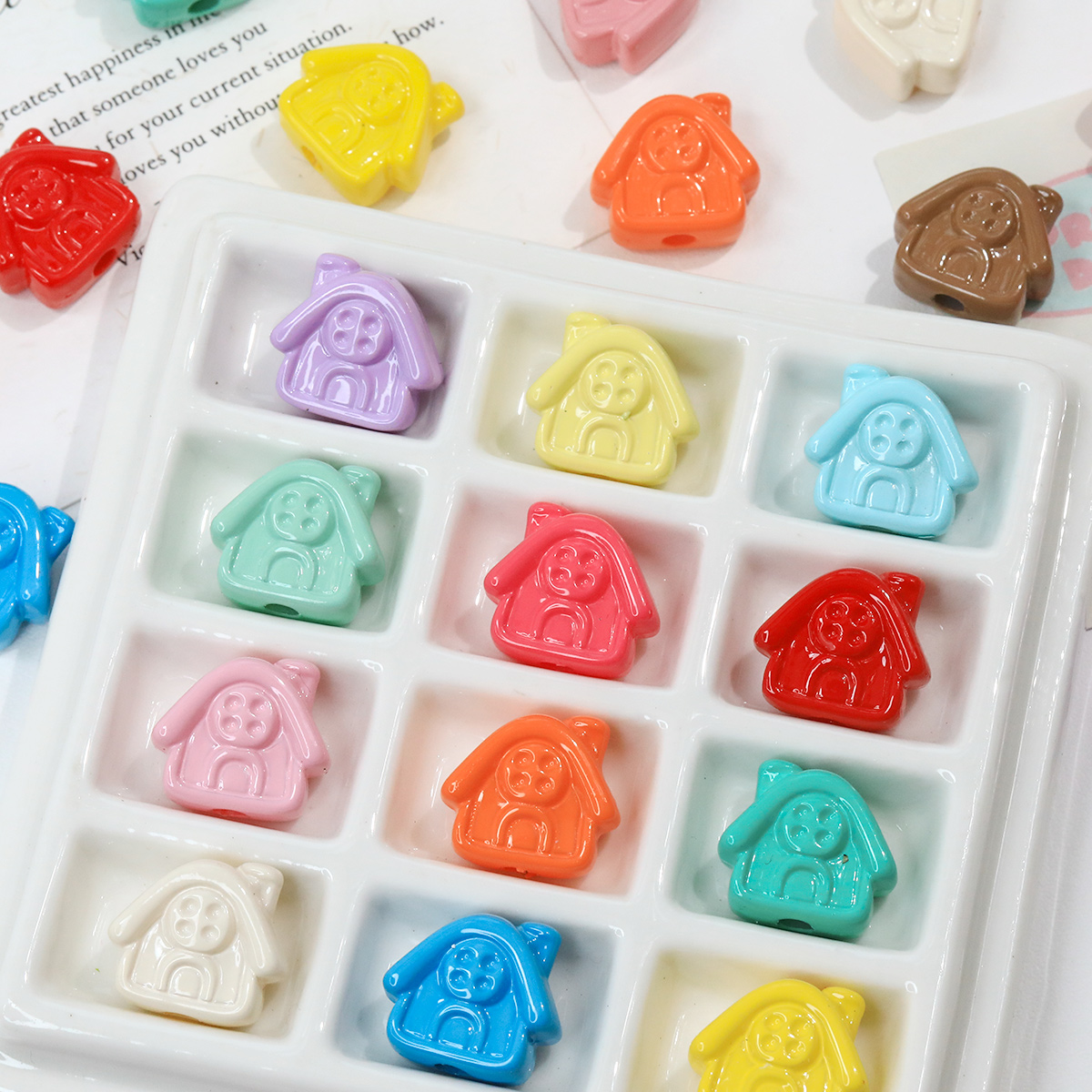 彩色烤漆小房子亚克力直孔串珠笔 DIY手机链钥匙扣车挂包饰品配件