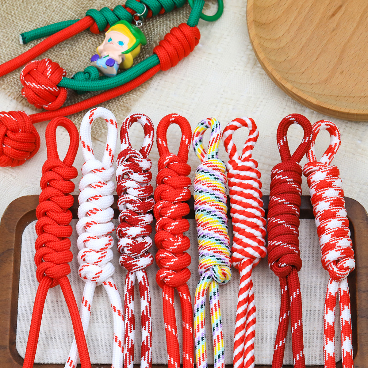 红色系伞绳半成品罗马结包挂编织绳手工DIY串珠挂件饰品配件材料