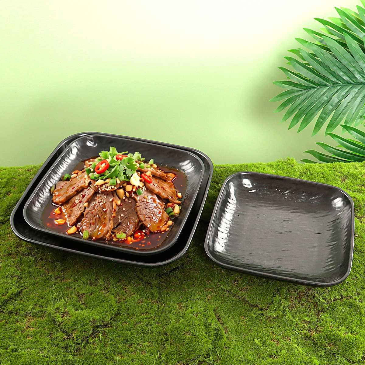 密胺餐具高级感小吃盘仿瓷正方形