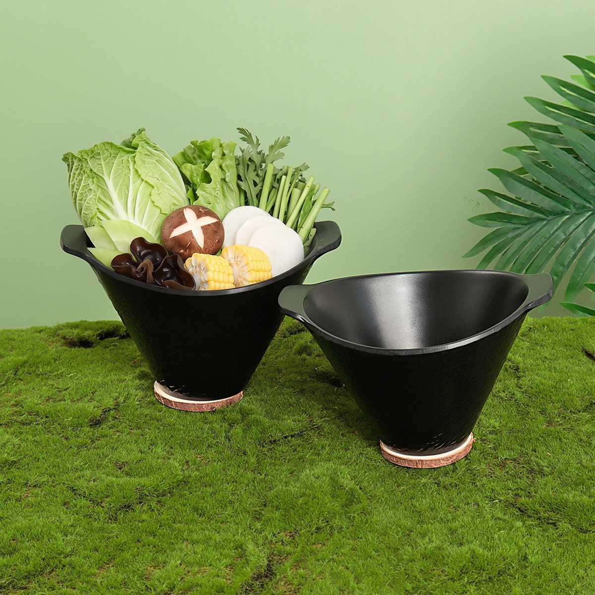 密胺餐具高级感生菜碗仿瓷黑色
