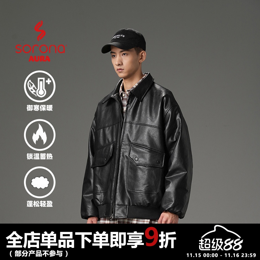 WDR日系复古PU皮夹克棉服