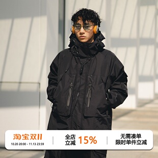 WEDENBORG日系机能户外多袋工装黑色防泼水夹克连帽外套男秋季