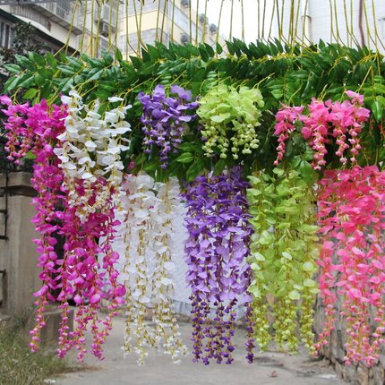 仿真紫藤花串花藤条藤蔓绢花假婚庆装饰豆瓣花卉壁挂绿植吊顶管道