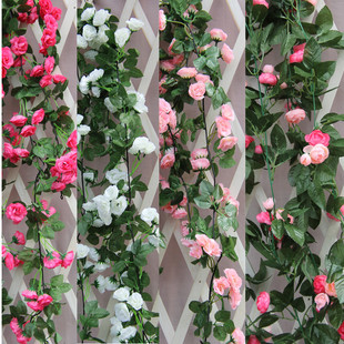 仿真花藤条藤蔓装饰假玫瑰花塑料花叶藤壁挂管道绿植蔷薇花卉吊顶