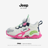 加绒二棉皮面防水女孩户外跑步鞋 Jeep女童运动鞋 2025秋冬新款 网面