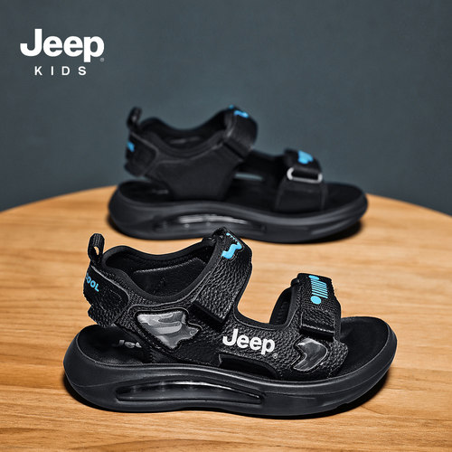 Jeep男童露趾凉鞋舒适运动沙滩鞋