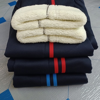 校服裤子男女冬季加绒加厚中小学生休闲裤红条蓝条羊羔绒新款校裤
