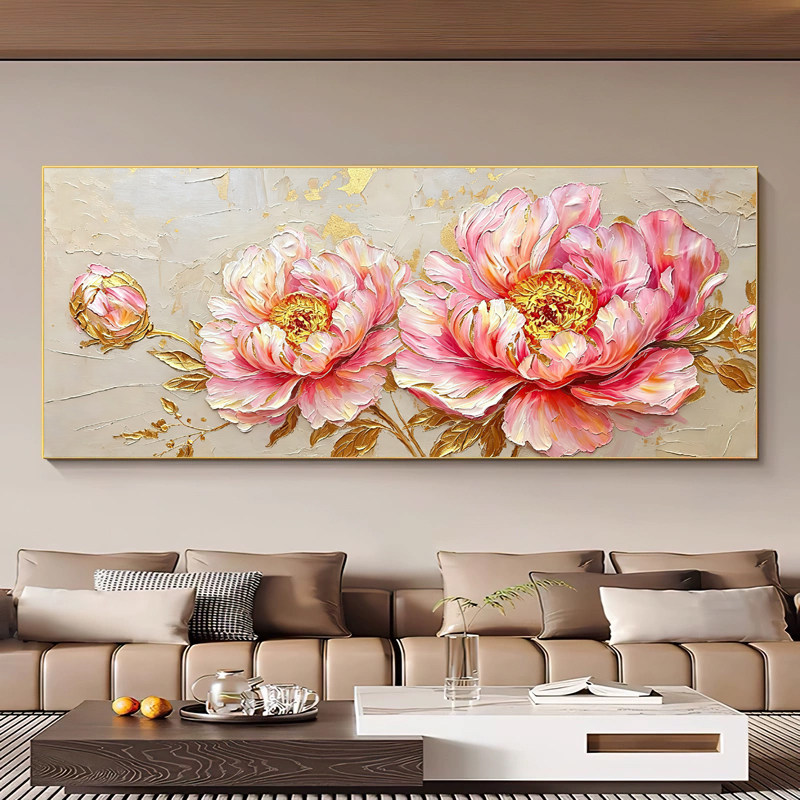 横版牡丹图diy数字油画轻奢新中式客厅花卉装饰挂画 花开富贵吉祥图片