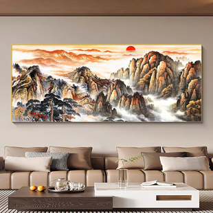 diy数字油画手绘填色日出泰山沙发背景新中式沙发大幅客厅装饰画