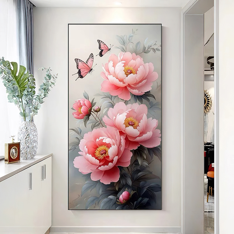 数字油画diy填色油画牡丹花客厅风景大幅横版玄关手绘装饰画