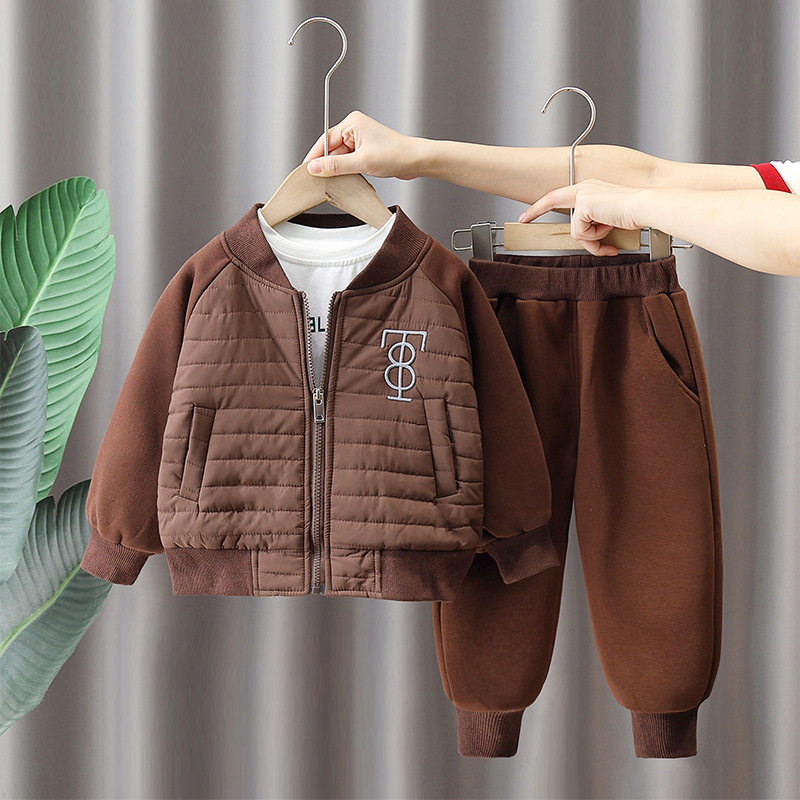 儿童夹棉套装2023秋冬季新款童加厚棉服网红冬装两件套