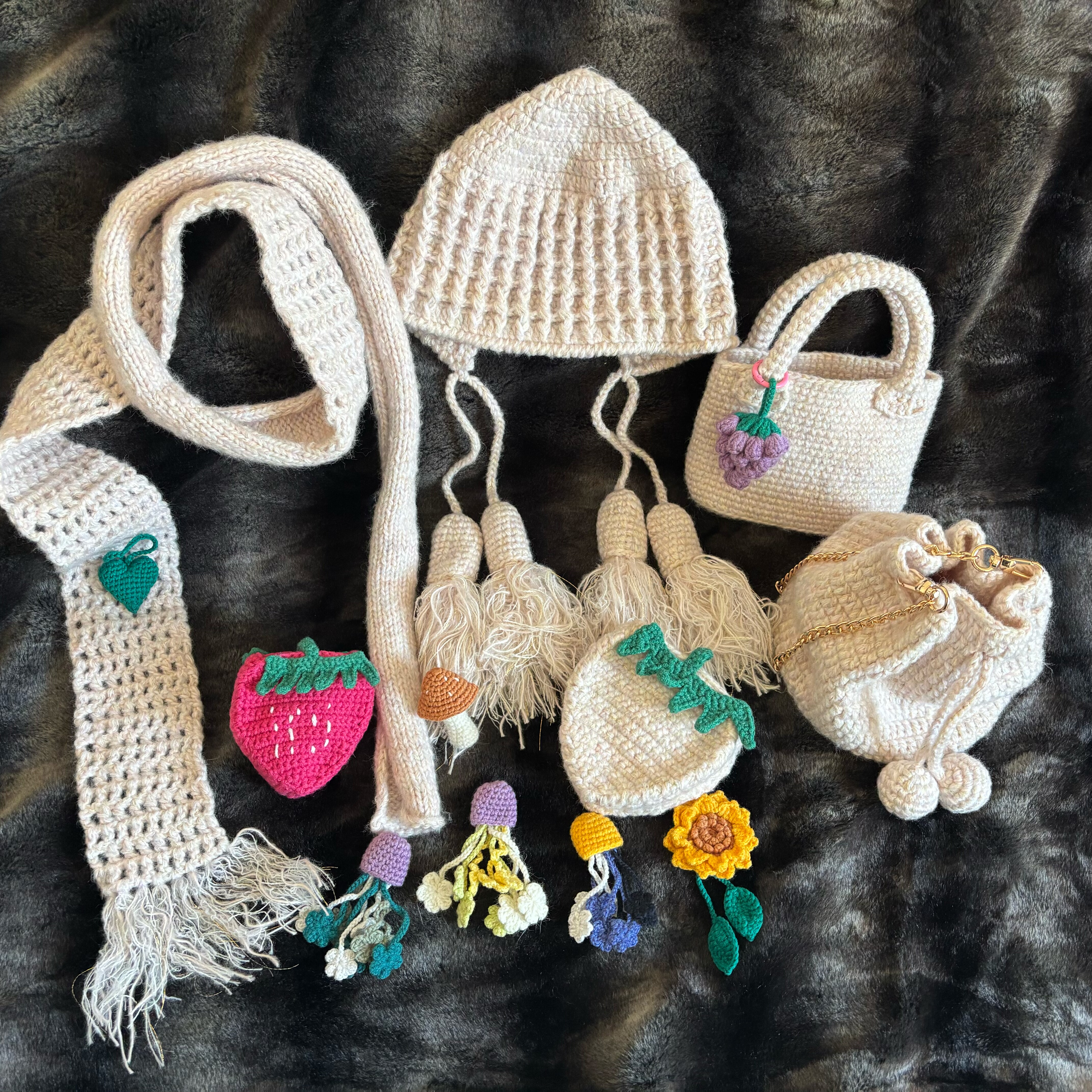 成品   小香风合集  毛线手编混线水桶包手拿包围巾帽子系列