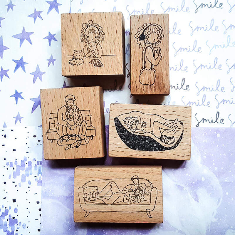 原创手帐印章 女孩猫 实木印章 Isabelle 的日常木质印章手账装饰