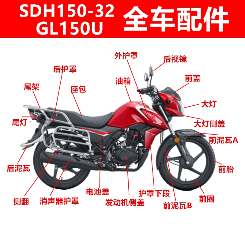 适用新大洲摩托SDH150-32导流罩GL150U后视镜大灯侧盖 全车配件