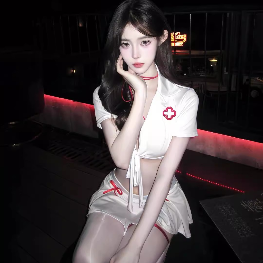恶魔大人网红主播护士制服诱惑情趣性感火辣低胸变装睡衣内衣套装