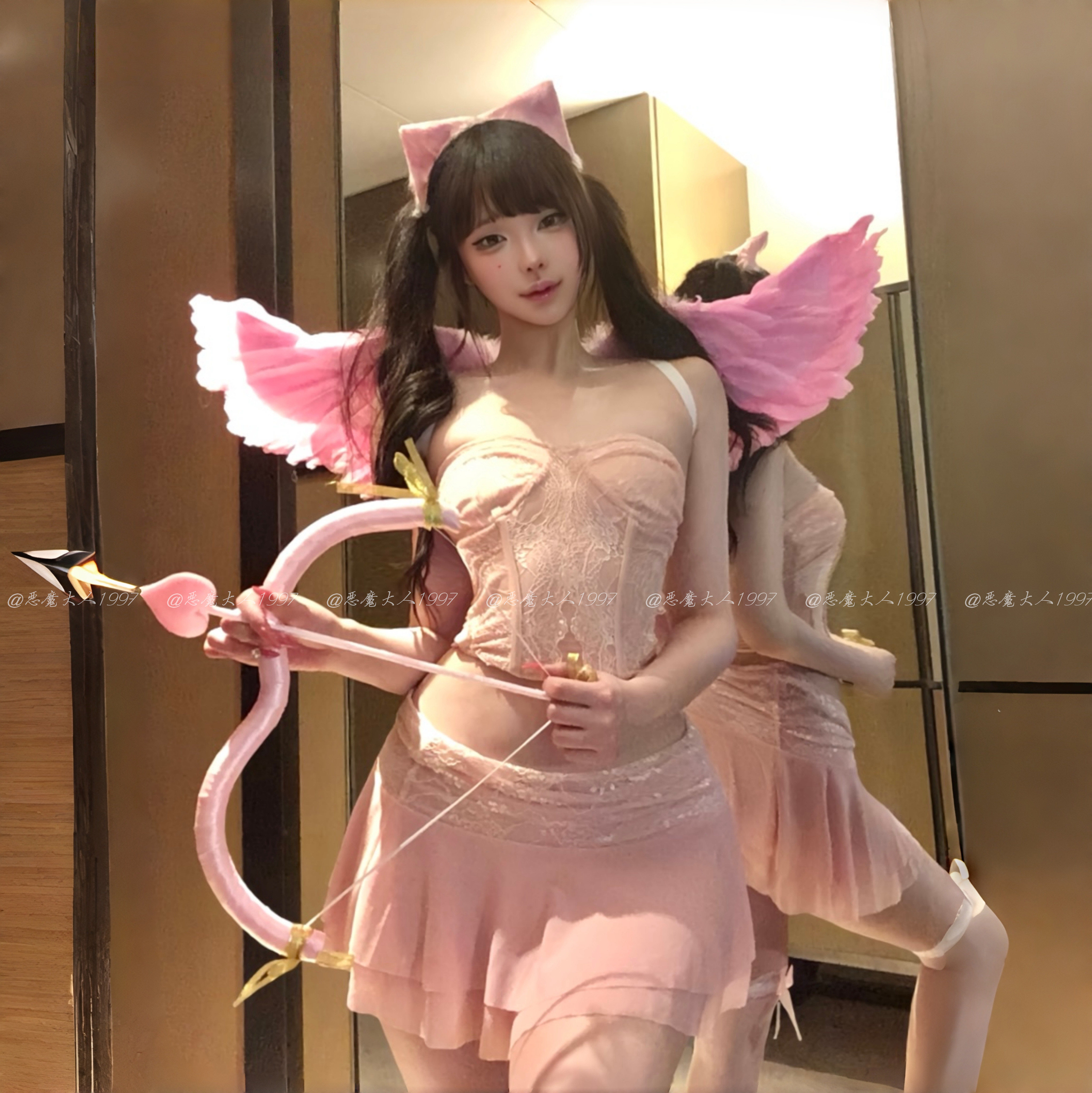 恶魔大人情趣性感蕾丝抹胸粉色鱼骨套装纯欲qqny天使外穿内衣制服