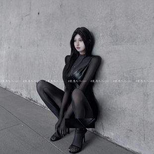 恶魔大人黑色纯欲性感全身一体连体衣透视****制服内衣连身丝袜女