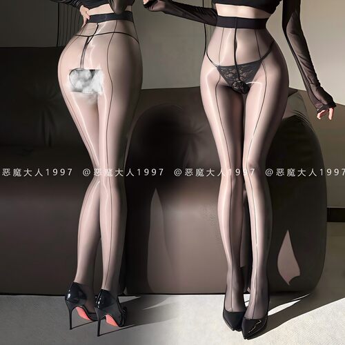 双竖线超薄极光丝袜油亮连裤袜女