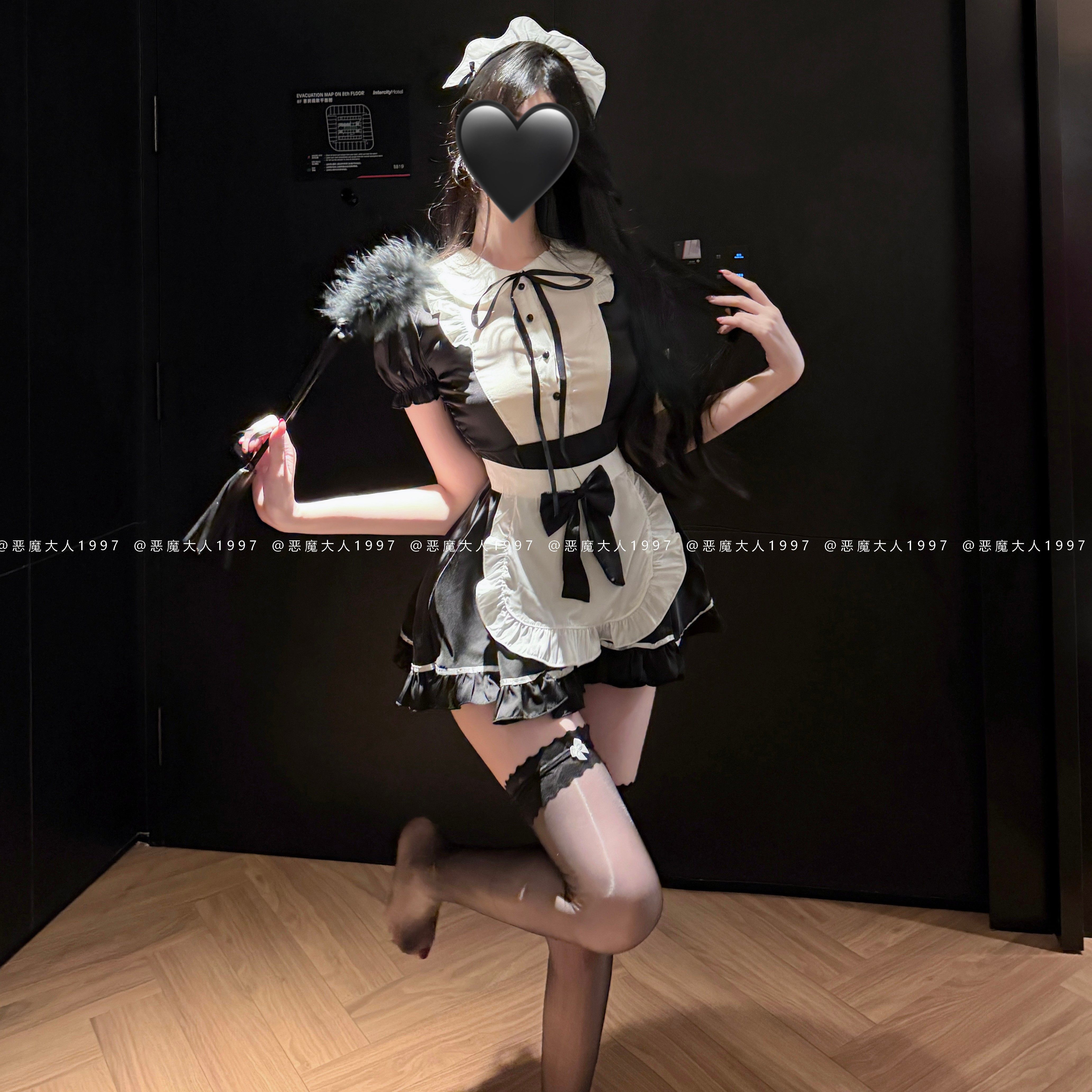 恶魔大人日系甜妹娃娃领撞色女仆内衣套装COS洛丽塔厨娘女佣制服