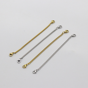 双扣头钛钢项链镀18k金色衣服挂链diy饰品方珍珠侧身链扭链配链条