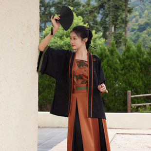 听旬十六汉服女秋日常半身裙改良宋制四破三裥裙原创对襟短衫 上衣