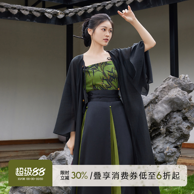 听旬香云纱四破三裥裙汉服套装