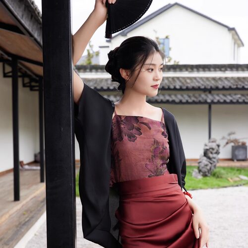 听旬汉服香云纱吊带宋制改良旋裙