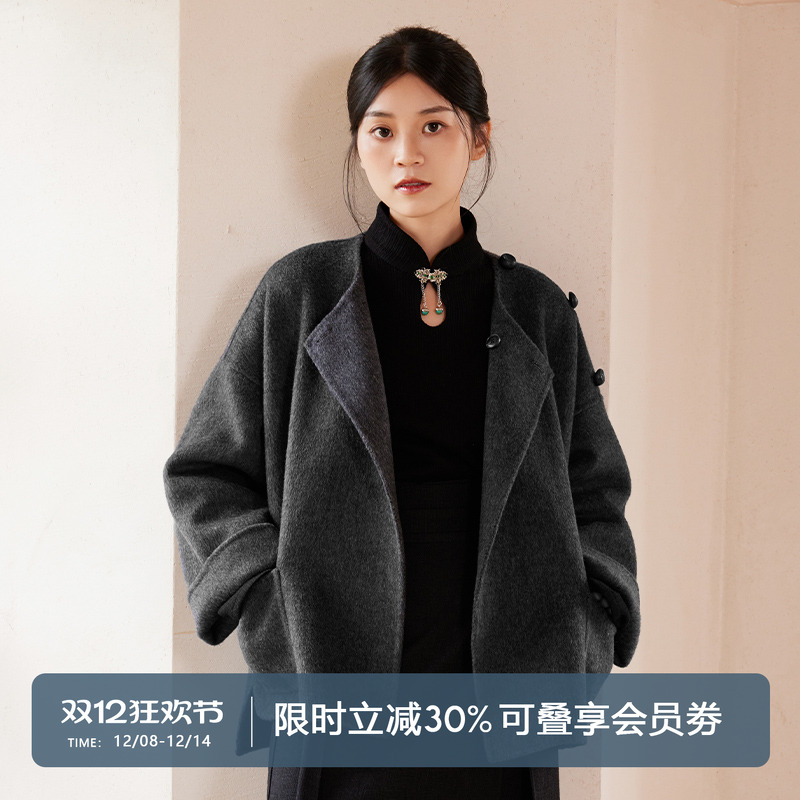 听旬汉服新中式围巾斗篷毛呢外套