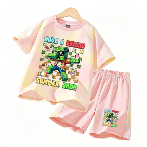我的世界T恤男童印花儿童短袖Minecraft衣服苦力怕儿童速干套装新