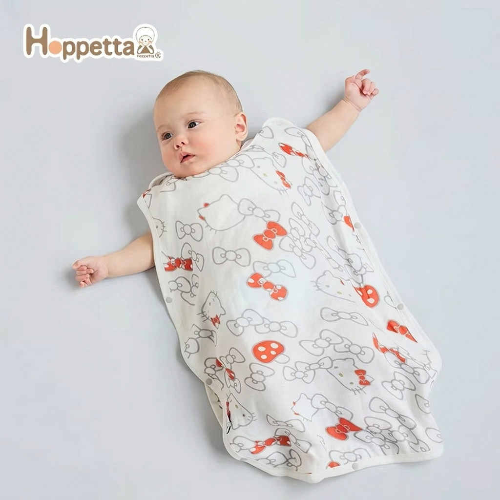 日本Hoppetta二层纱布婴儿睡袋HelloKitty竹纤维防踢被背心薄春夏