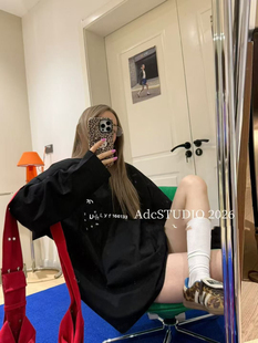 黑色长袖 十三行2026春季 垫肩字母印花宽松简约大版 韩版 t恤女 新款