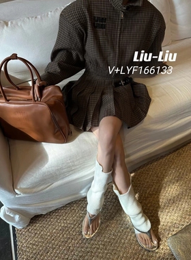 2024早春新款棒球服套装垫肩宽松格纹拉链长袖外套加百褶裙套装女