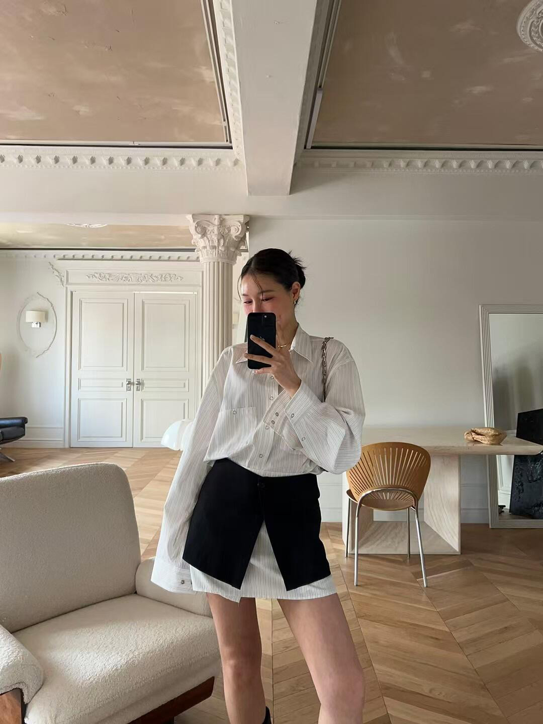 BEAUTIFUL正版2026年春季新款宽松休闲条纹衬衫加短裙屁帘套装女